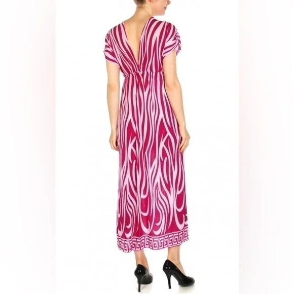 Deep V neck high waist w/ strings abstract pattern maxi dress - Picture 2 of 7